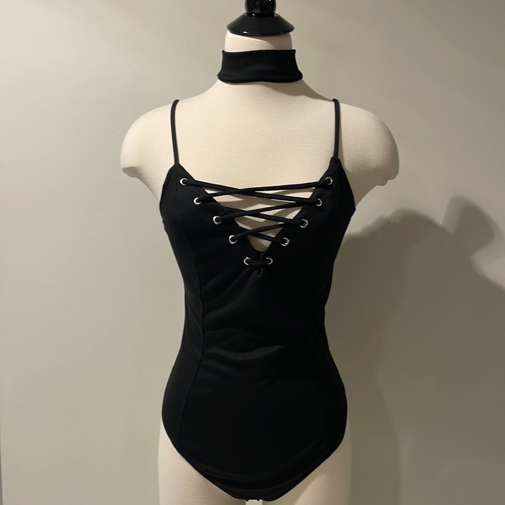 Black bodysuit w/ zip up choker